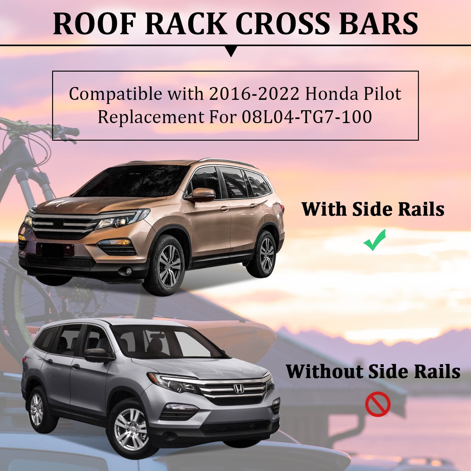 Kojem Roof Racks Crossbars for Honda Pilot 2016- 2022 Aluminum Cargo Carrier 08L04-TG7-10