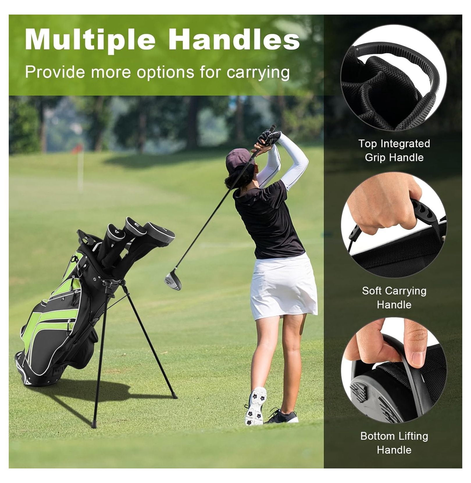 Golf Stand Bag 6 Way Divider, 8 Pockets Lightweight Golf Bag with Rain Hood & Umbrella Holder for Men Women