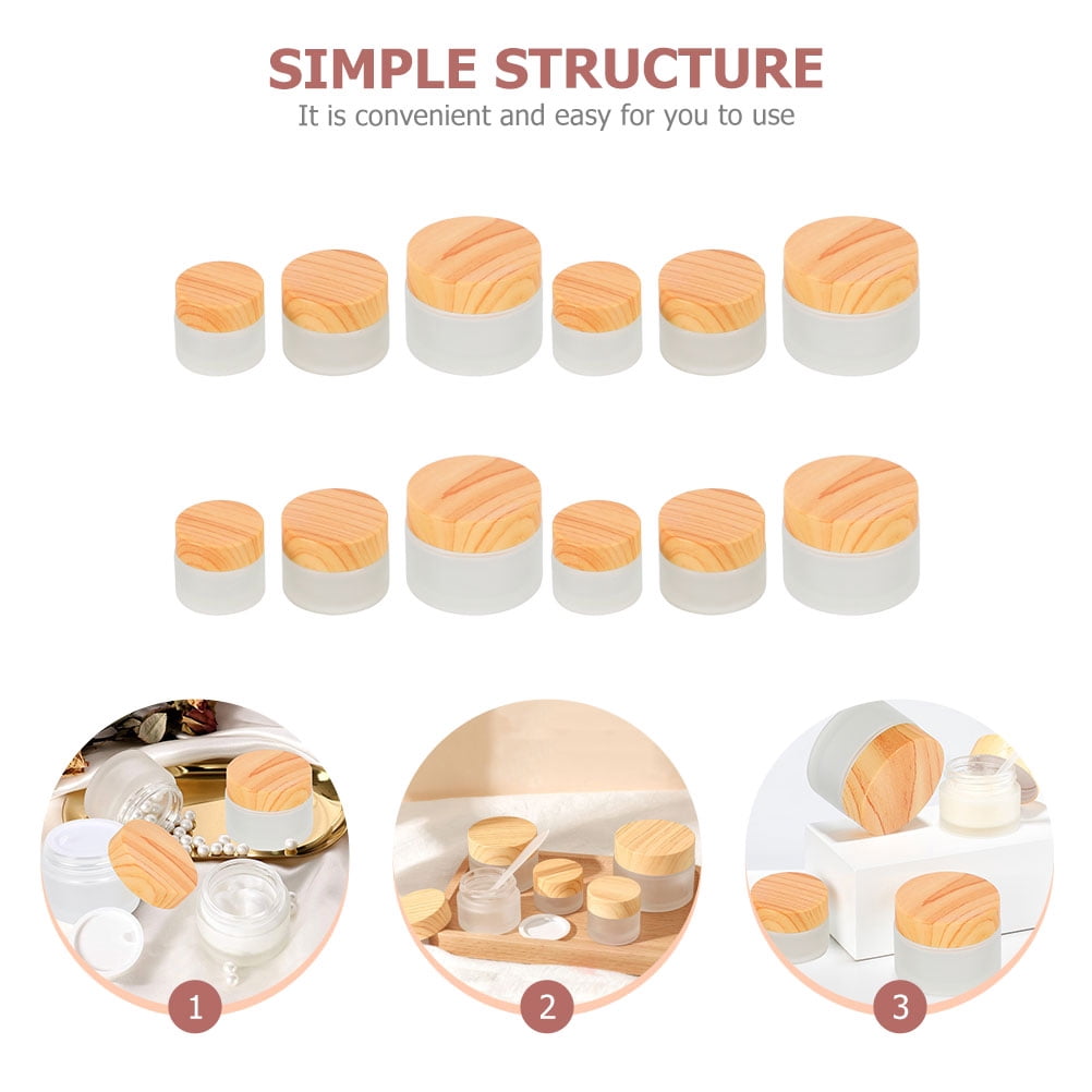 FENGGUIQU 12Pcs Glass Travel Containers for Toiletries Multiuse Leak Proof Jars with Wood Lid