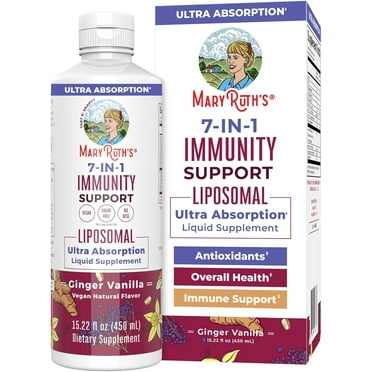 MaryRuth's 7-in-1 Immunity Support Liposomal Vitamin C, D3, E, Zinc, Elderberry, Echinacea, Ginger, 15.22 fl oz