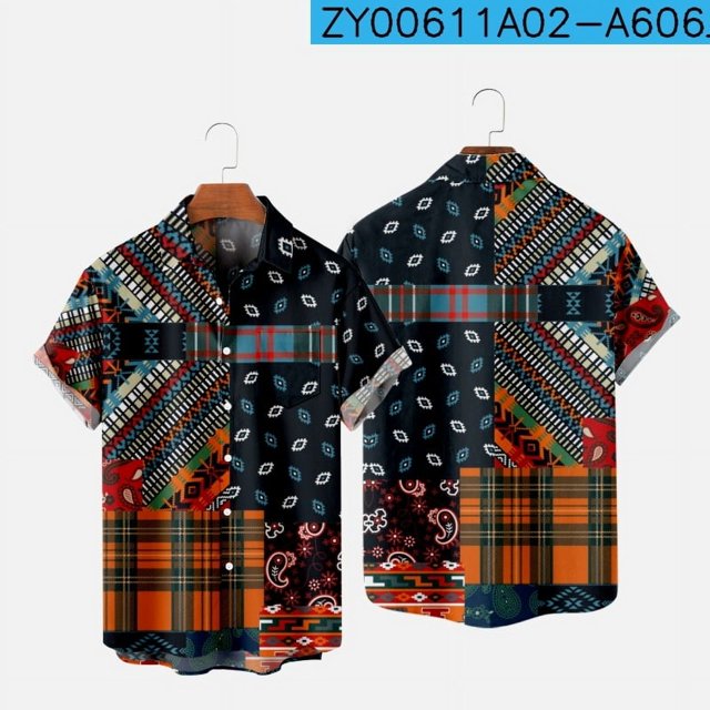 2022 New Original Risk Free Wave Pattern 3D Printing Lapel Men's T-Shirt Top Hawaiian Beach Style