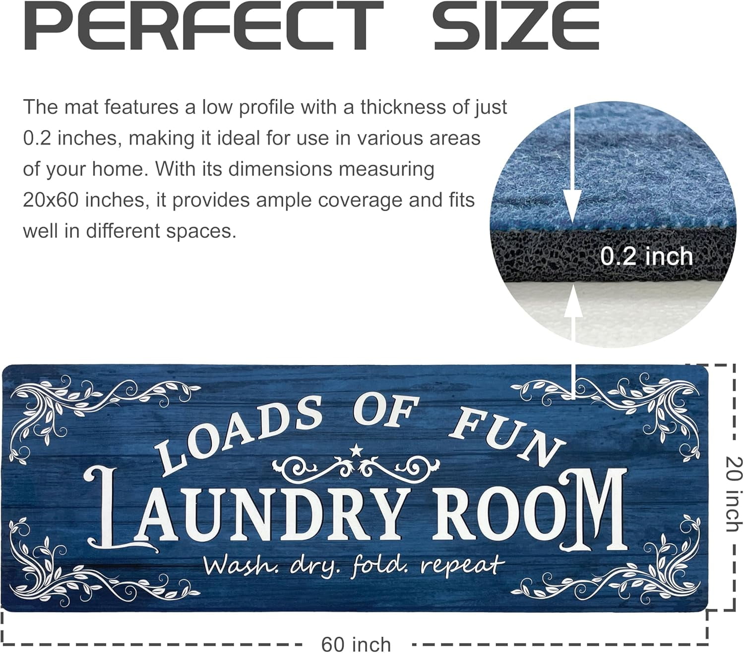 Laundry Room Rug Runner 20"x48" Non Slip Waterproof Laundry Mats for Laundry Room Decor Washable Floor Farmhouse Laundry Rug for Mudroom, Washroom, Bathroom, 2x4, Light Grey