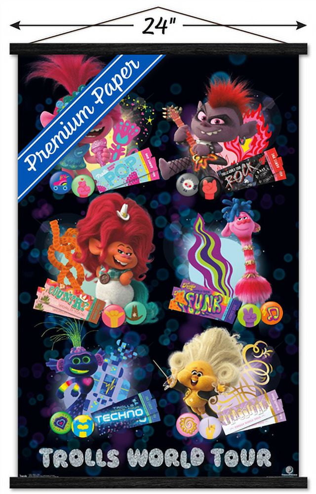 DreamWorks Trolls 2 - Grid Wall Poster with Wooden Magnetic Frame, 22.375" x 34"