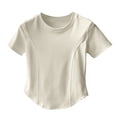 thumbnail image 2 of Antinious Summer Tops for Women Trendy,Sweatshirt for Women,Crop Tops for Women Solid Curved Hem Slim Short Sleeved Crewneck Shirts,Beige,XL, 2 of 5