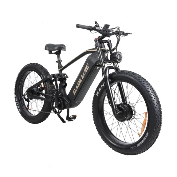 BAOLUJIE P2 Electric Bike,Dual Motor,52V 23Ah Removable Battery,Max Speed 36 Mph,Up to 90 Miles,26*4.0" Fat Tire,Adjustive Suspension Fork,Integrated Display-Features,Black