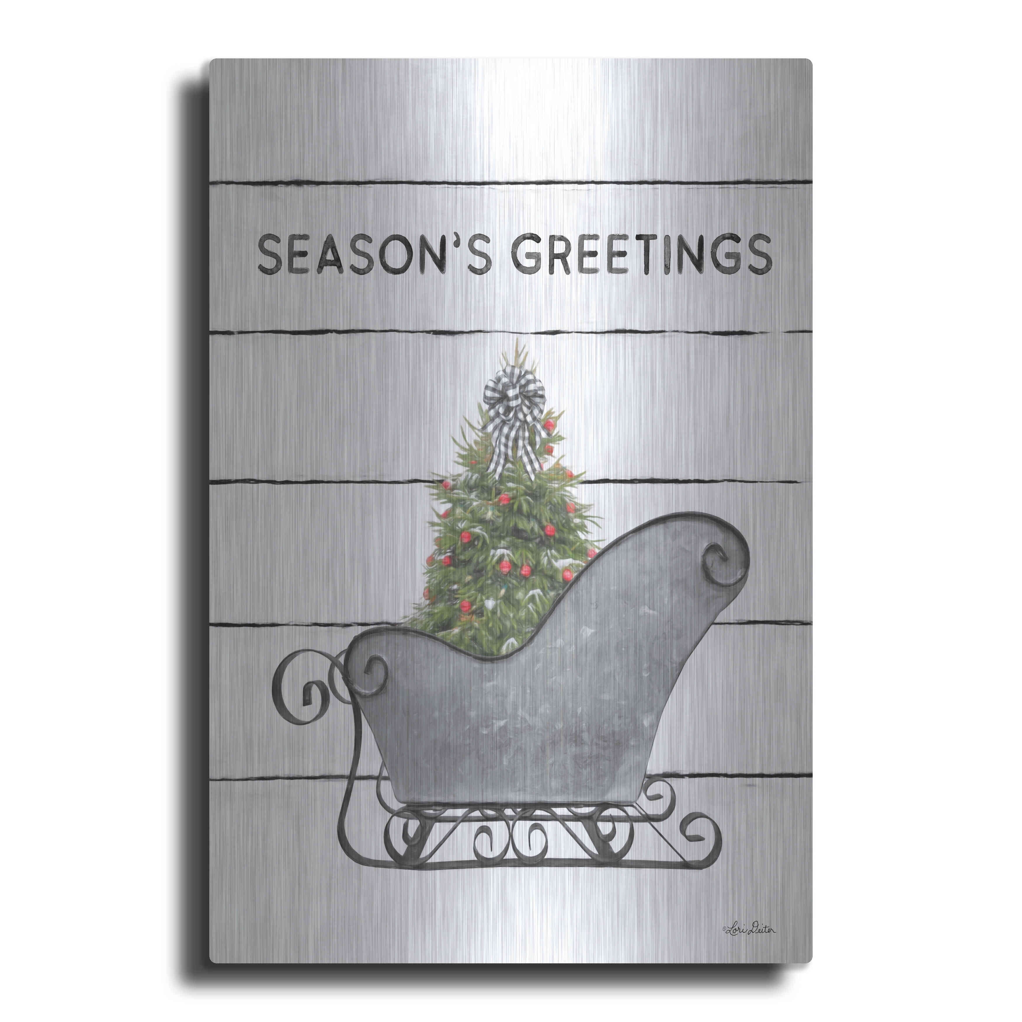 Luxe Metal Art 'Christmas Sled with Tree' by Lori Deiter, Metal Wall
