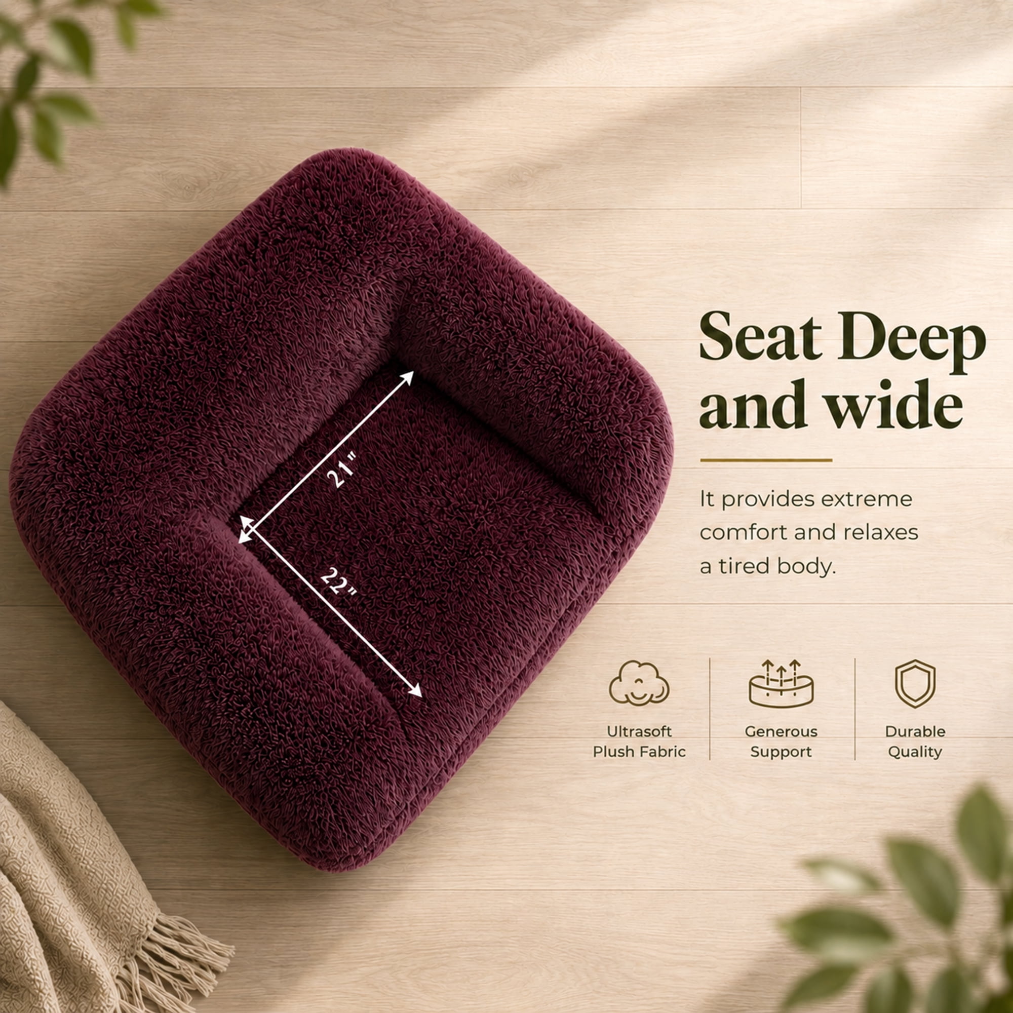 Aenkyo 40.6 Inch Faux Fur Single Sofa Chair, Comfy Lounge Chair in a Box, Burgundy