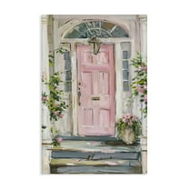 Stupell Industries Pink Door Welcome Town & City Painting Gallery Wrapped Canvas Art Print Wall Art, 24 x 36