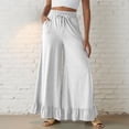 thumbnail image 2 of Wide Leg Pants Woman Summer Elastic High Waisted Palazzo Pants Flowy Drawstring Ruffle Hem Trousers with Pockets, M, 2 of 7
