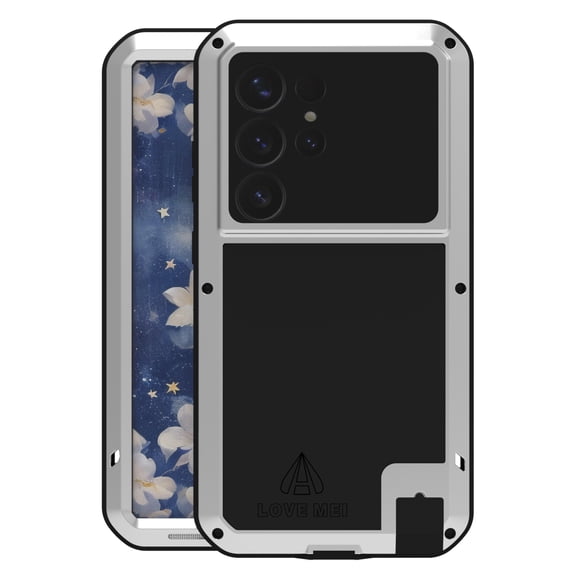 for Samsung Galaxy S25 Ultra Metal Silicone Case, Heavy Duty Shockproof Rugged Case with Built-in Glass Screen Protector, 360 Full Body Protective Tough Cover for Samsung Galaxy S25 Ultra, Silver