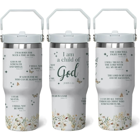 Christian 30 Oz Tumbler Inspiration Christian Gift for Women, Bible Verse Religious Coffee Cup, Religious Gifts For Mom Sister Grandma, Stainless Steel Tumbler With Handle & Straw