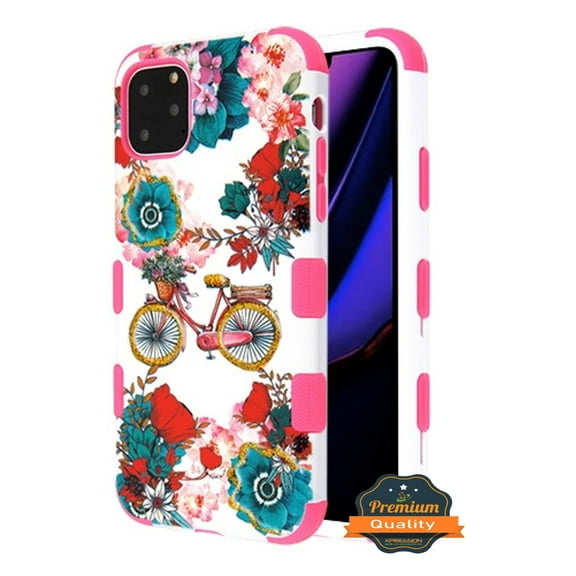 Apple iPhone 11 PRO MAX Phone Case Hybrid Shockproof Impact Rubber Dual Layer Full Body Rugged Hard Full Body Protective Shock Absorbent Bumper TPU Cover Bicycle Garden Floral for iPhone 11 Pro Max
