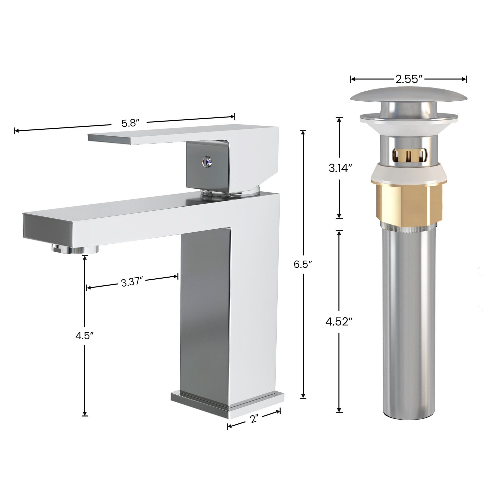 Ayna Decors Chrome Bathroom Sink Faucet Single Hole, Brass Single Handle Vanity Faucet with Pop Up Drain Stopper and Water Faucet Supply Lines