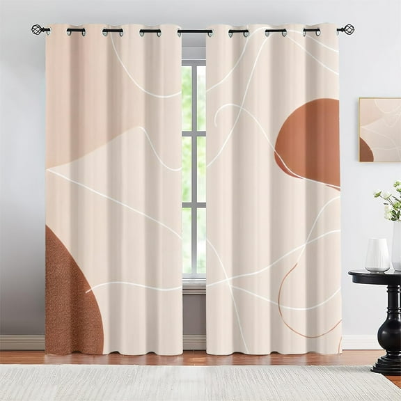 Mid-Century Modern Art Window Curtains For Bedroom Decor, Abstract Minimalist Lines Blackout Curtain Panels, 3D Printing Grommet Window Drapes For Living Room 26"W x 84"L (Pack of 2)
