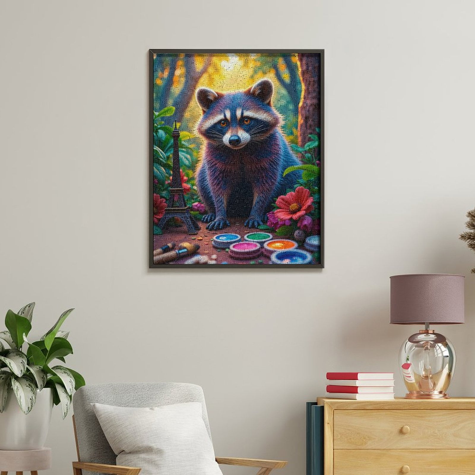 Paint By Numbers Kit for Adults Beginner - Raccoon Art Garden Paris Vibes DIY Canvas Painting Kits for Adults, Frameless Paint By Number for Adults for Home Wall Decor 16x20 Inch