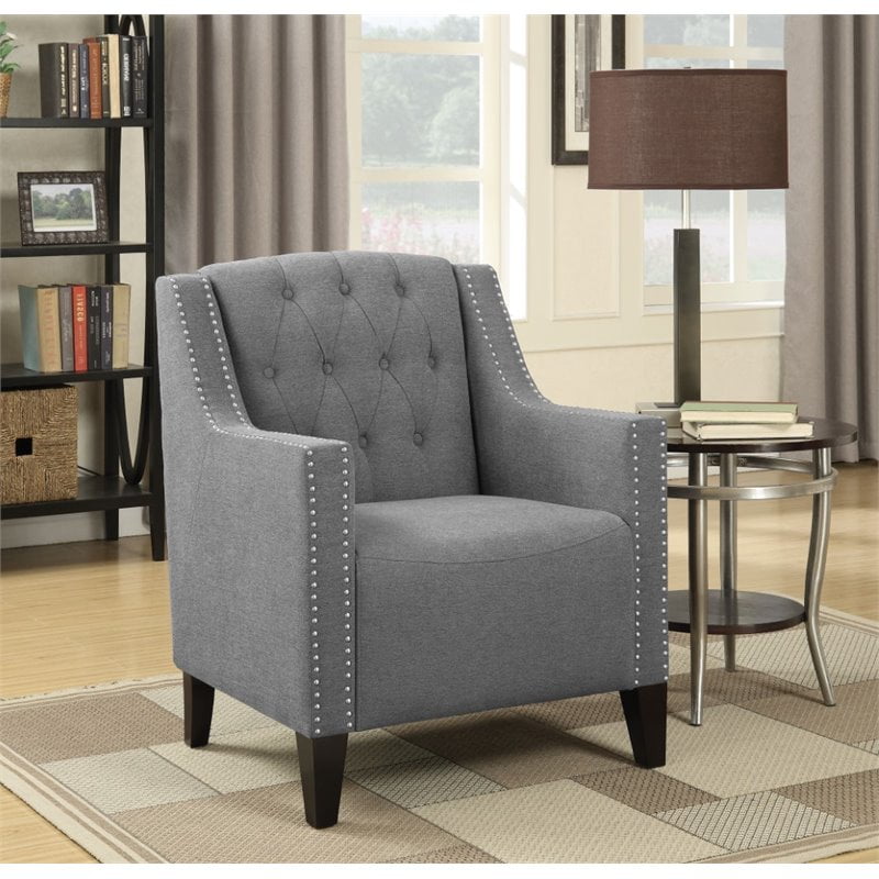 Tufted Back Accent Chair with Nailhead Trim Grey