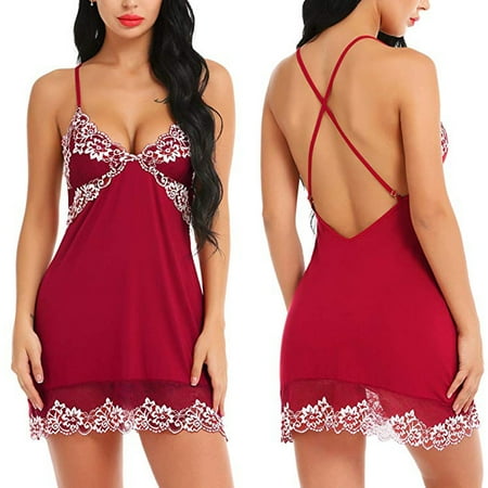 

Douhoow Women Lace Sleepdress Night Gown Babydoll Night Dress Summer Sleeveless Sleepwear