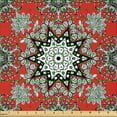thumbnail image 2 of Ambesonne Mandala Fabric by the Yard Microfiber, Lace Seem Floral Swirls, 2 Yards, Scarlet White, 2 of 2