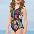thumbnail image 4 of FOR U DESIGNS Hibiscus Flowers V Neck Bathing Suit for Kids Teens Girls Breathable Polyester Gymnastics Leotards Comfy One Piece Swimwear Size 7-8, 4 of 8