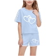 thumbnail image 1 of Ensemble de Shorts Imprimés à Manches Courtes et Col Rond pour Enfants, Mélange Polyester Spandex, Taille Élastique, Haut et Bas Assortis, Vert Militaire, Taille 120 cm, 1 of 9