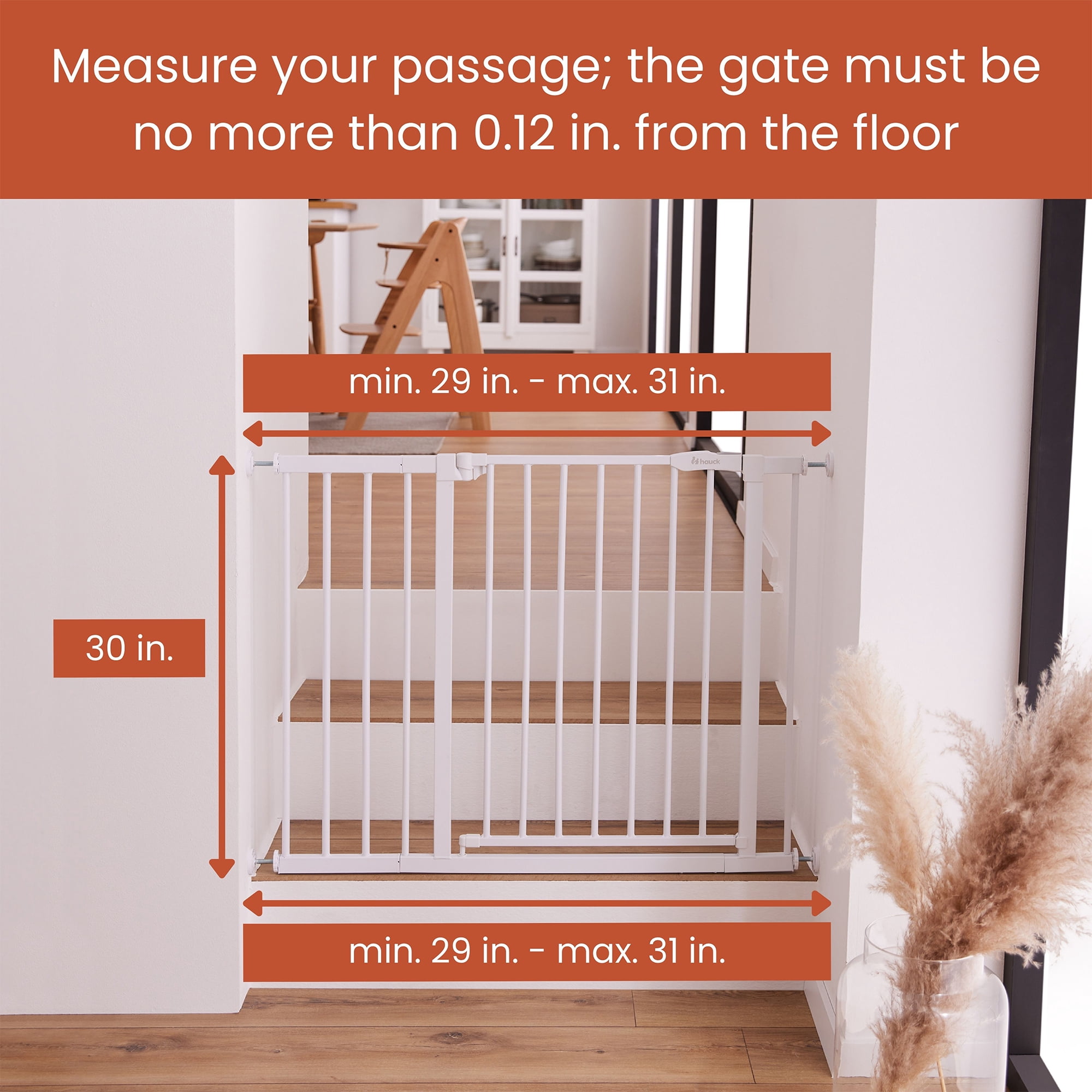 hauck 59726 Open N Stop  29 to 31" KD Pressure Fit Safety Gate, White