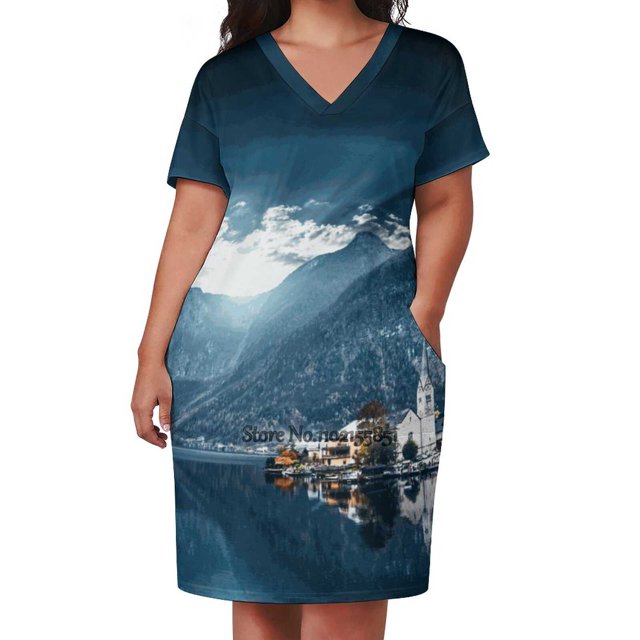 Hallstatt In Austrian Alps Back Lacing Backless Dress Square Neck New Plus Size Elegant Women Dress Bridge Built Structure