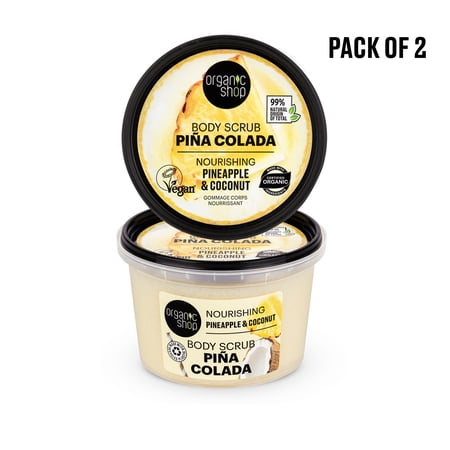 Organic Shop Coconut & Pineapple, Nourishing & Exfoliating Body Scrub, 100% Vegan & Organic, Daily Exfoliant, Detox & Moisturizer, Body, Face, Hand & Foot, Skin Toning. 250ml. Pack of 2