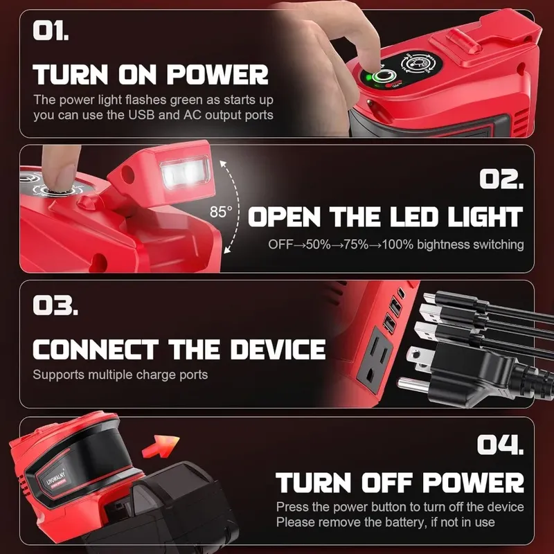 2pcs 200W Power Inverter for Mil*wau*kee 18V, DC 18V to AC 110-120V Battery Inverter, Portable Power Station Generator