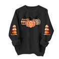 thumbnail image 3 of TKLPEHG Womans Thanksgiving Sweatshirts Plaid Polka Dots Pumpkin Graphic Sweatshirt Fall Fashion Crew Neck Holiday Tops Long Sleeve Casual Pullover (Black,S), 3 of 6