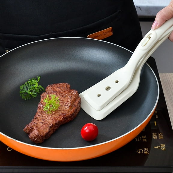 Holloyiver 2 in 1 Egg Spatula, Silicone Spatula Tongs 11.7 inch Steak Clamp Anti-Scald Double Sided Spatula Turner Kitchen Shovel for Bread Fish Pancake Toast