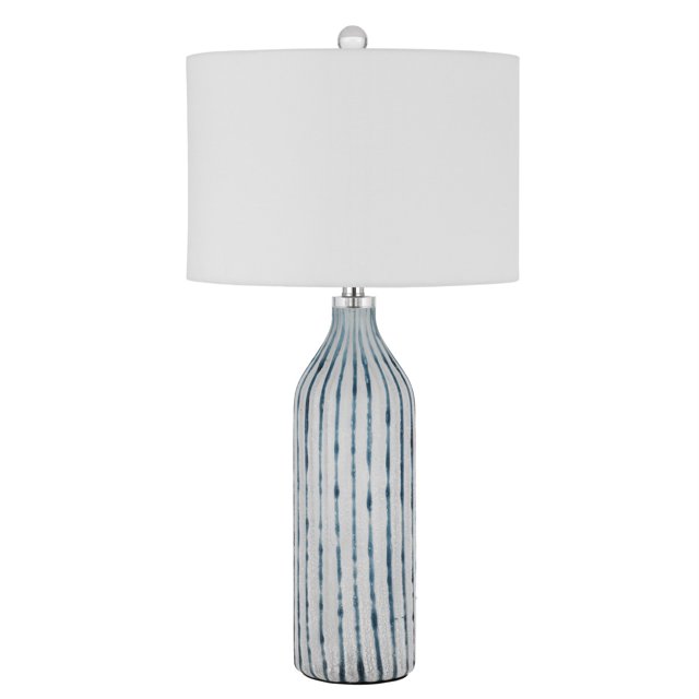 Benjara Lampe de Table en Verre 30 Pouces, Base Rayée, Variateur, Bleu