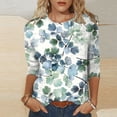 thumbnail image 2 of TSADFHJI Hauts pour Femmes T-Shirt Décontracté à Imprimé Floral Col Rond Manches 3/4 Coupe Ample TG Vert, 2 of 5