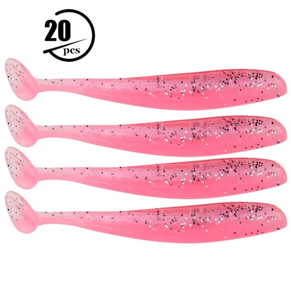 Falleo Clearance 20PCS 7.5cm Soft Plastic Fishing Lures t tail Grub Worm Baits Fish Tackle Accessory(Pink)