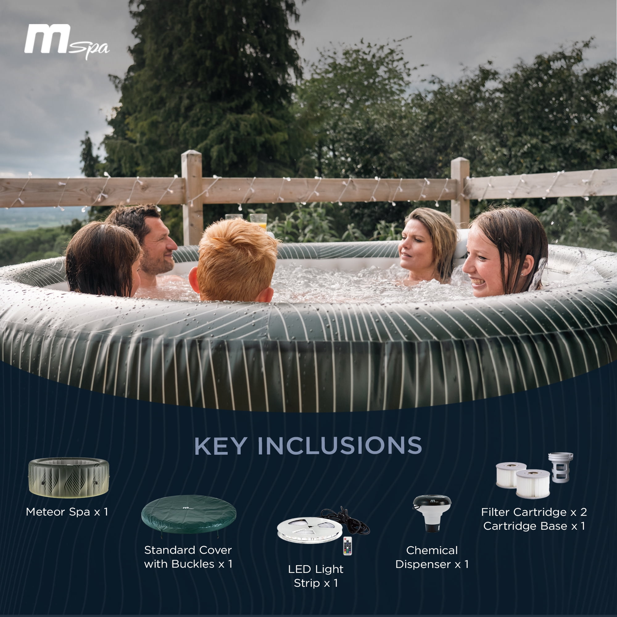 MSpa Round Inflatable Bubble Spa, 4-6 Person Hot Tub w/LED Lights, Meteor