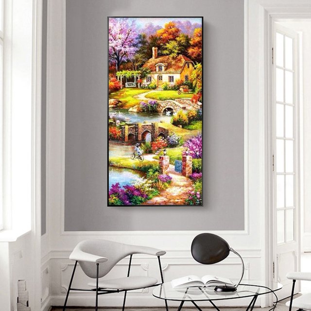 Cuadros Decorativos 5D DIY taladro redondo completo diamante pintura verano jardín punto de cruz bordado Tmvgtek embutido en tela