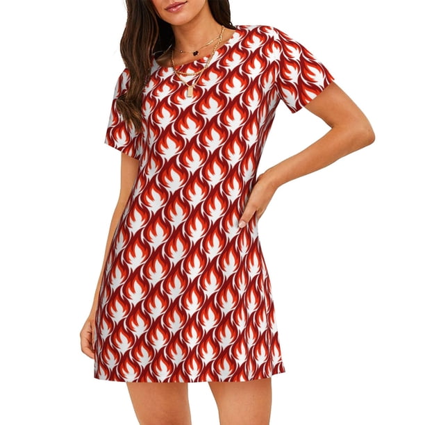 Balery Fire Symbols Camisón de manga corta con cuello redondo para mujer, cómodo y elegante.