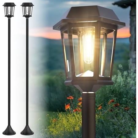 2 Pack Solar Lamp Post Light, 61Inch Outdoor Pole Lights for Outside Waterproof,3000K Warm White Auto On/Off Stainless Steel Post Lights for Outdoor Garden Backyard Front$$Tools & Hardware Other