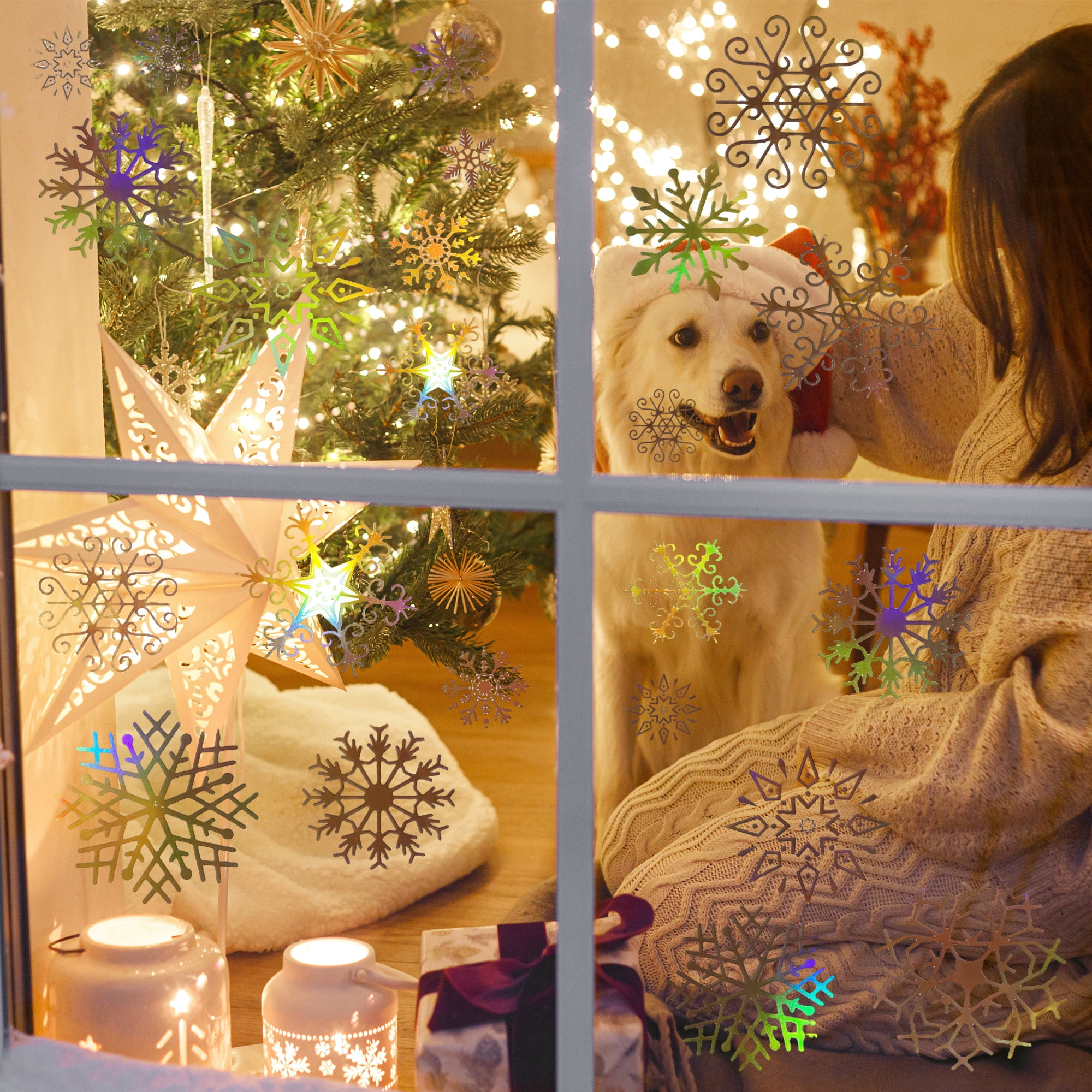Unique Bargains Snowflake Window Decal for Windows and Home Rainbow Gold Tone