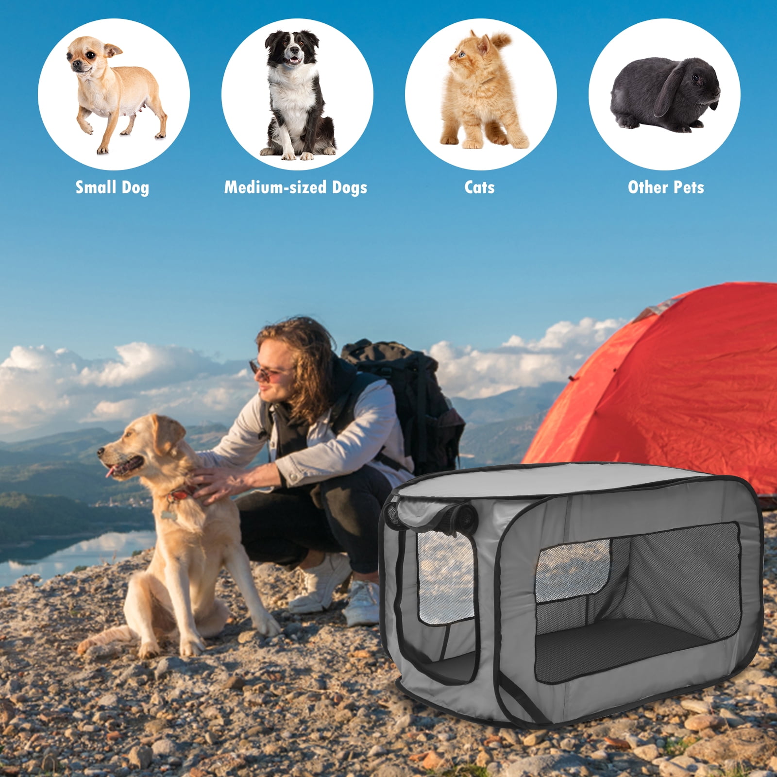 Jetcloudlive Dog Travel Crate Foldable Pop Up Dog Crate with Storage Bag 36.6×20.5×20.5 Inch Travel Pet Kennel Small Dog Tent Crates Cage Portable Puppy Seat Kennel for Indoor Outdoor Puppy Cat