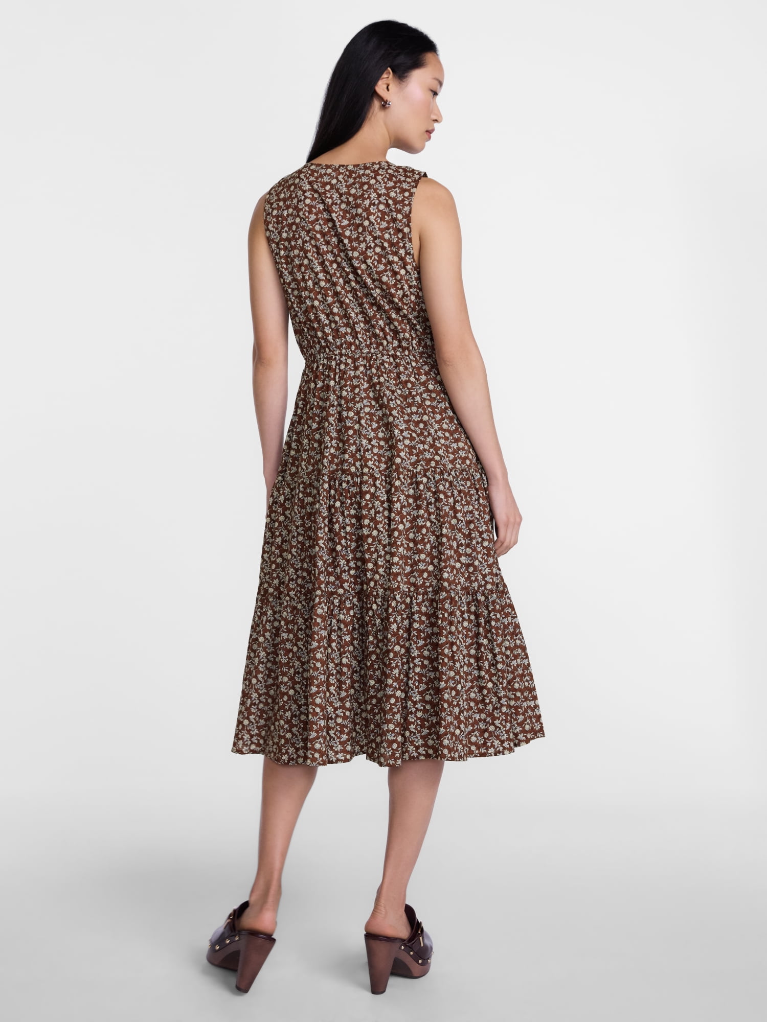 Scenario Women's and Women's Plus Sleeveless Tie Neck Tiered Midi Dress, Sizes XS-4X