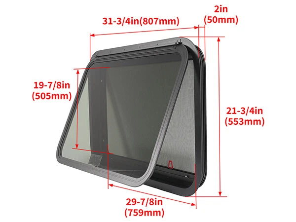 Kojem 30"×20" RV Window for Universal RV Parts - Black Frame/Dark Glass Aluminum