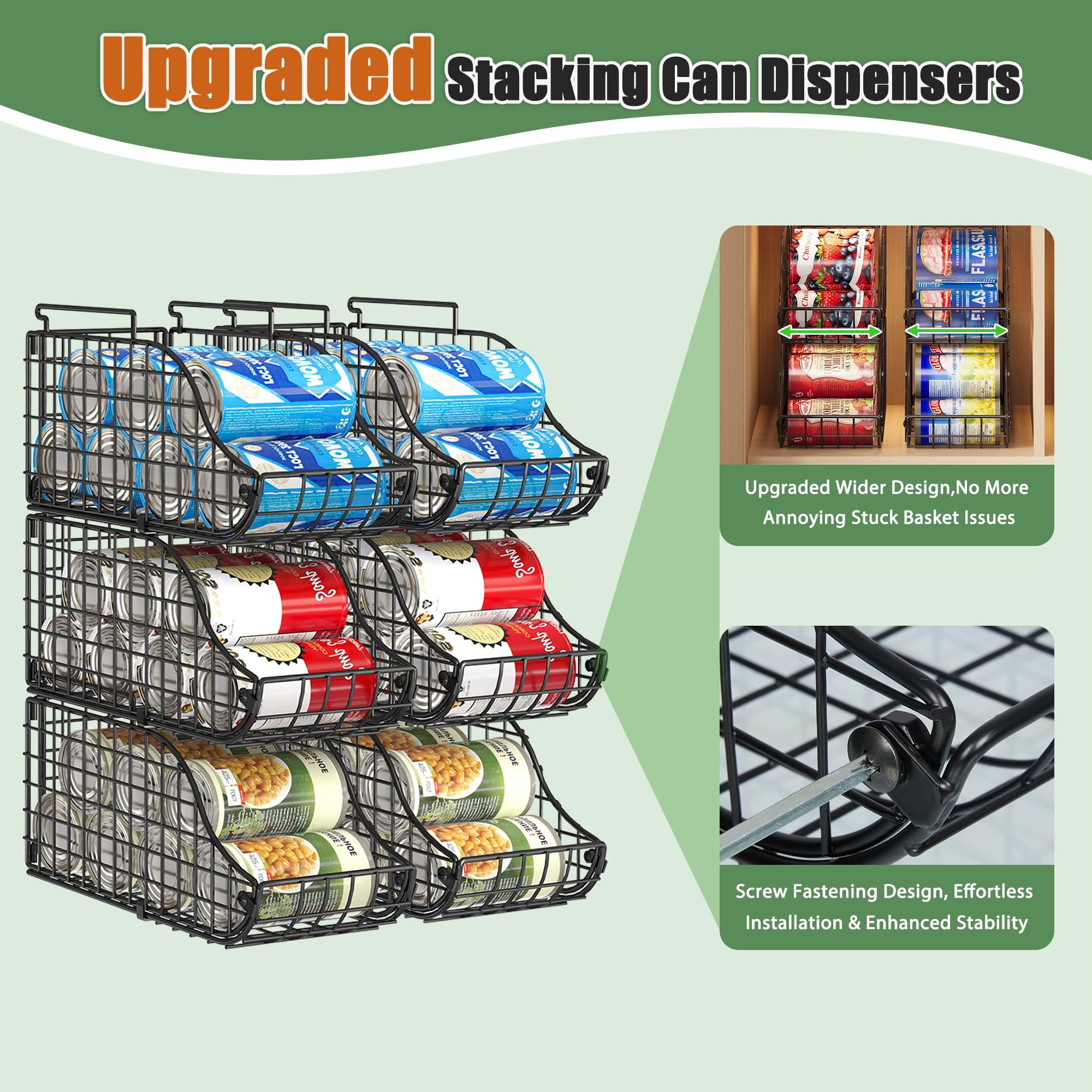 8-pack Can Organizer For Pantry  Stackable Cabinet Food Shelves Fridge Wire Cupboard Storage Holds Up To 72 Beers Small Metal Bin Drink Beverage Egg Gillas Rack Kitchen Countertops Rv