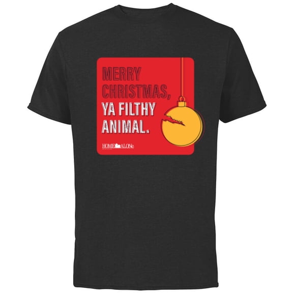 Home Alone Movie Quote Merry Christmas, Ya Filthy Animal - Short Sleeve Cotton T-Shirt for Adults - Customized-Black