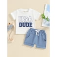thumbnail image 2 of vera natura 4th of July Toddler Boys Outfits Fuzzy Letter Embroidery Short Sleeve T-Shirts Tops and Shorts 2Pcs Clothes Set, 2 of 9