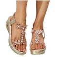 thumbnail image 6 of CFLVAEK Rhinestone Wedge Sandals for Women Dressy Wedding Party Sandals Comfort Elastic Ankle Strap Sandals Summer Platform Sandals Size 7, 6 of 10