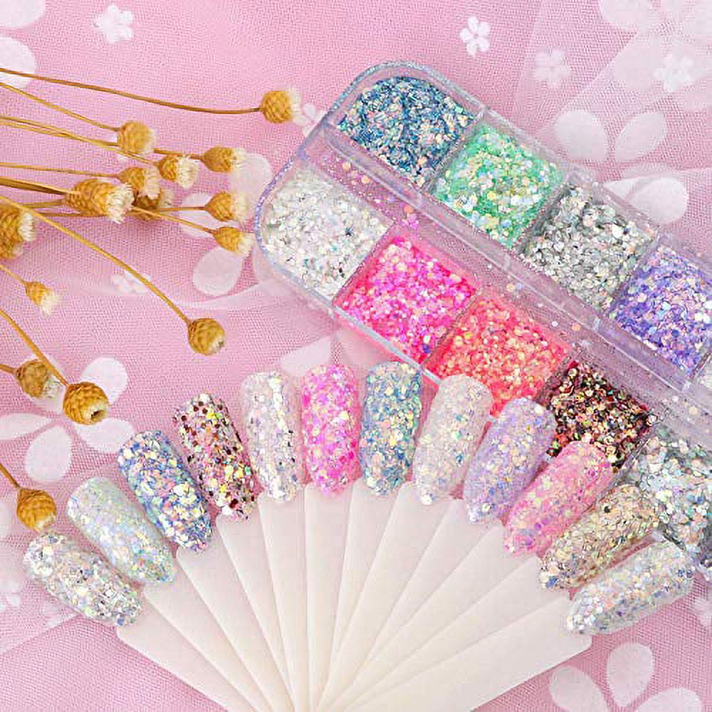 1Jar Holographic Sequins Glitter For Nails Symphony 3D Nail Art Flakes  Powders Shiny Slice Summer Manicure Parts Accessory NLGBA