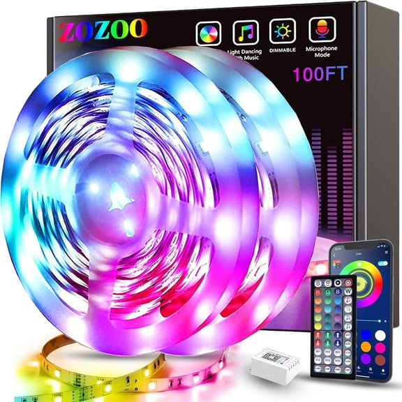 100ft Led Lights for Bedroom(2 Rolls of 50ft), Smart RGB Led Strip Lights with 44-Key Remote & APP Control Music Sync with Color Changing for Home Party Festival Decoration