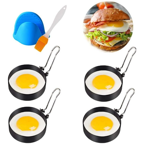 Yubng 4 inch Egg Rings for Frying Eggs ,4 Pack Non-Stick Egg Patty Maker, Pancake Mold for Indoor Camping Breakfast Sandwiches Egg Mcmuffins (4