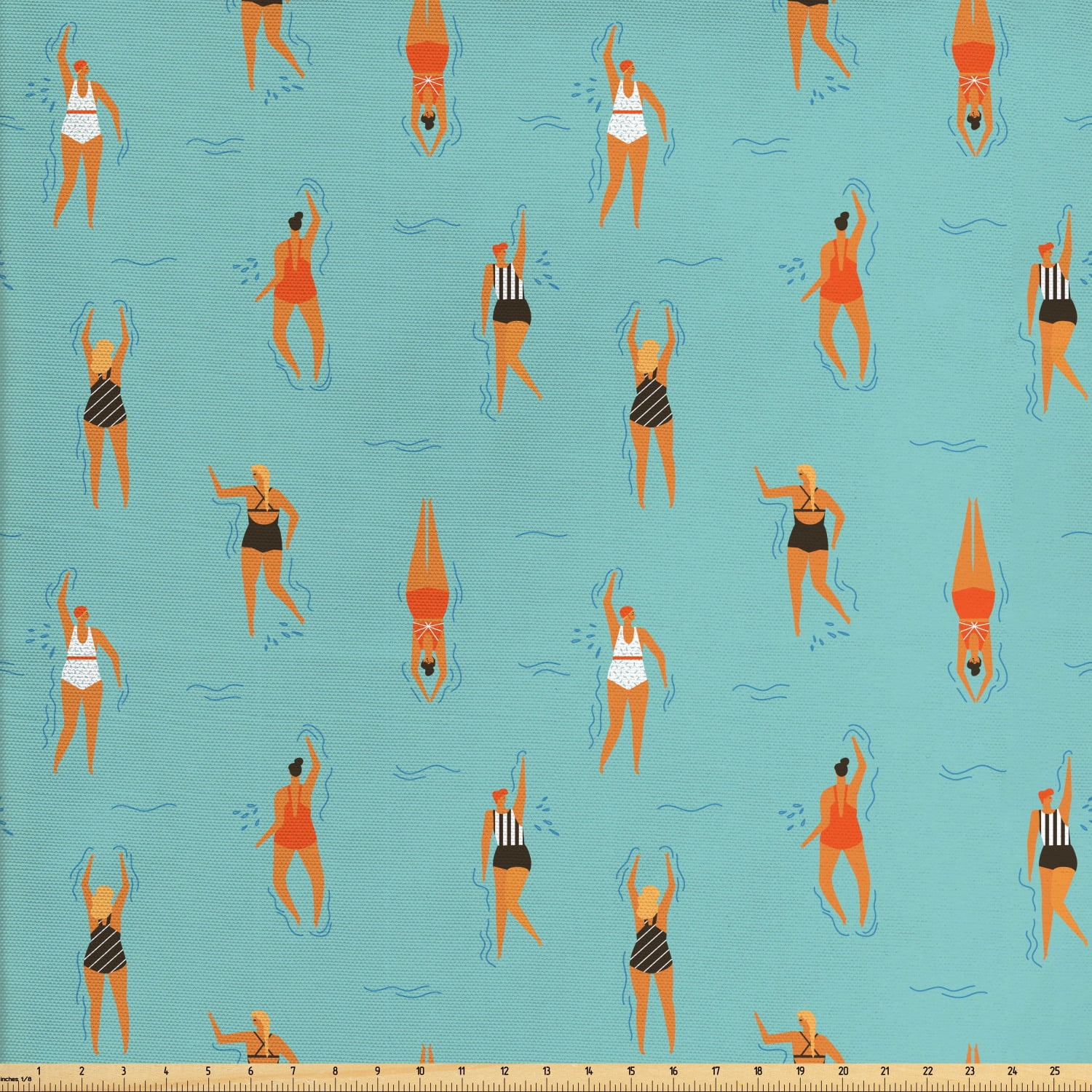 Pool Party Fabric by The Yard, Women in Various Swimsuit Swimming