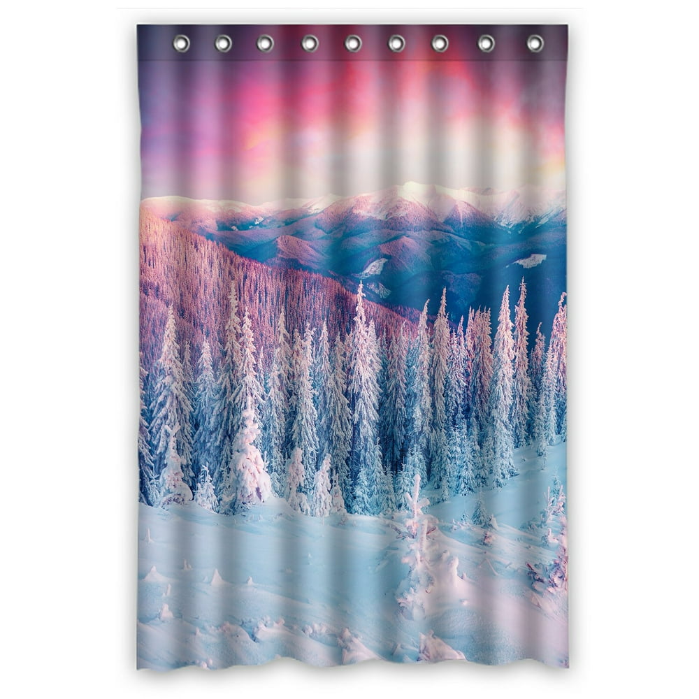 PHFZK Colorful Winter Scene Shower Curtain, Carpathian Mountains and